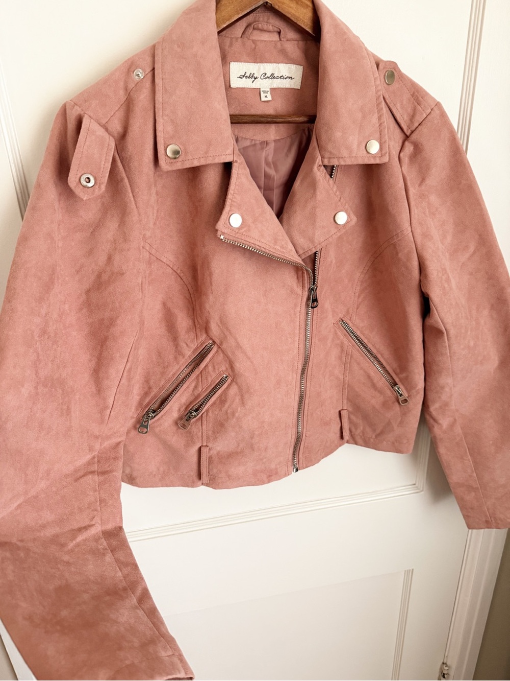 Sebby Collection Blush Pink Faux Suede Moto Jacket - Picture 3 of 10